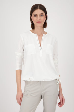Satin Front Drawstring Blouse - Off White
