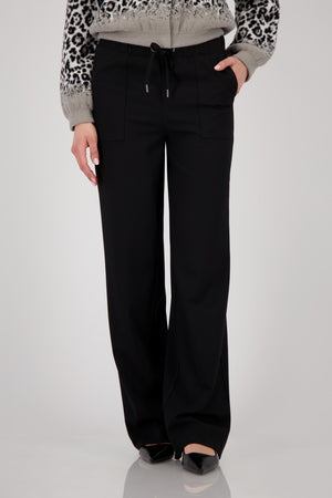 Drawstring Wide Leg Trousers - Black