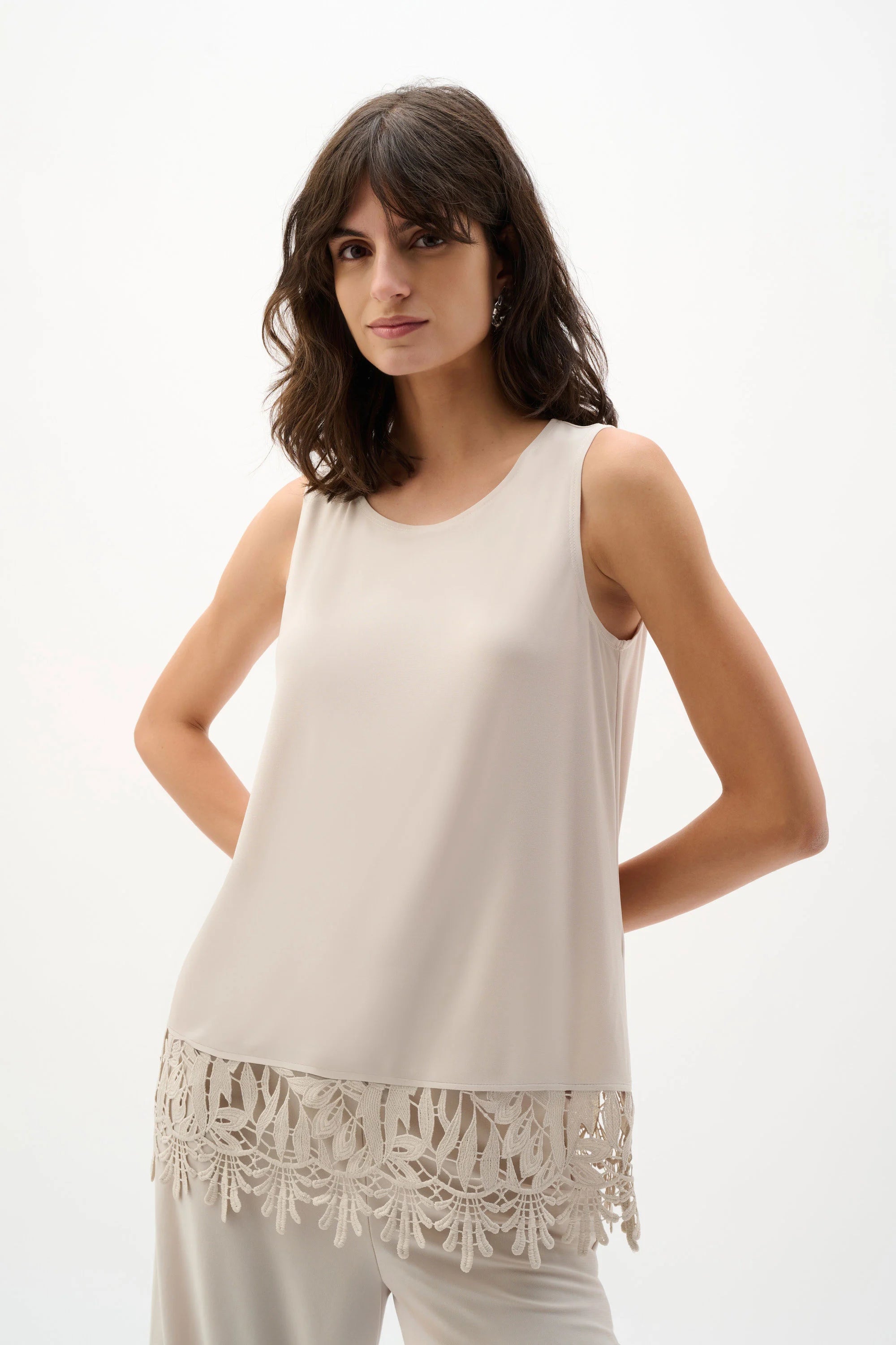 Sleeveless Top With Guipure Lace Hem - Moonstone – Jenny's Boutique