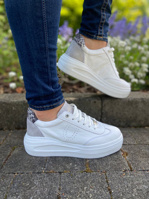 White Trainer with Animal Print - SNAKE PRINT