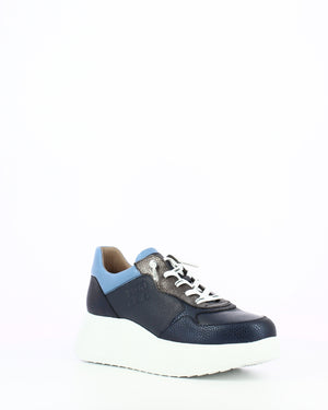 Soft Leather Wedge Trainer - Navy