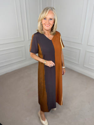 white christmas dresses Everyday Hustle Woven Midi Dress L FREEMARKET Rust/Cream / L main image 0