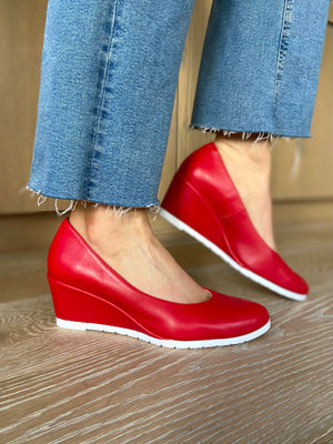 Leather Wedge Shoe - Red