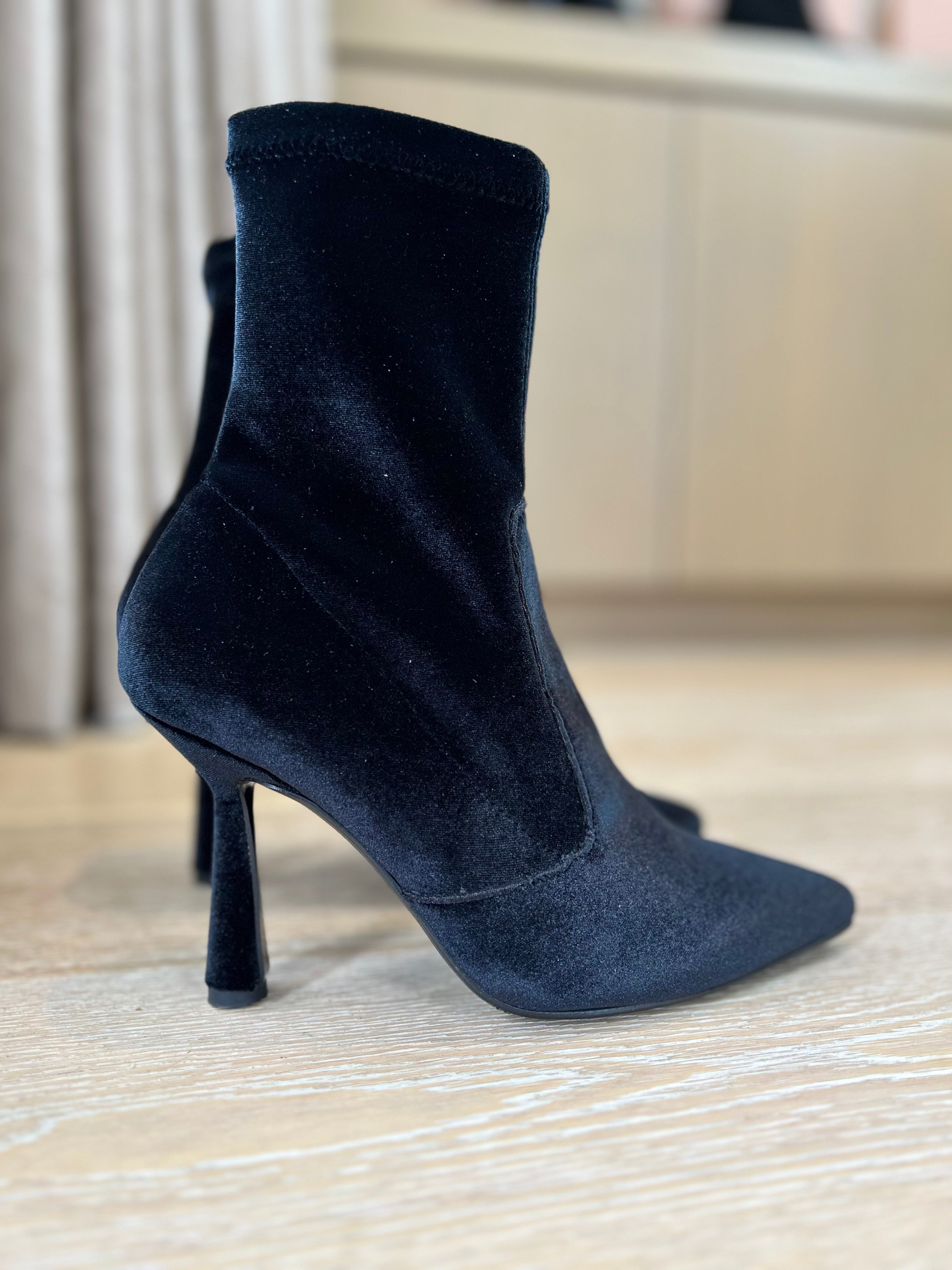 Black Velvet Heeled Boot