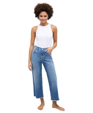 Linn Wide Leg Fringe Hem Jean - Blue