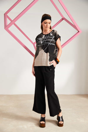 Soft Wide Leg Pant with Slit at Side Sea - Black