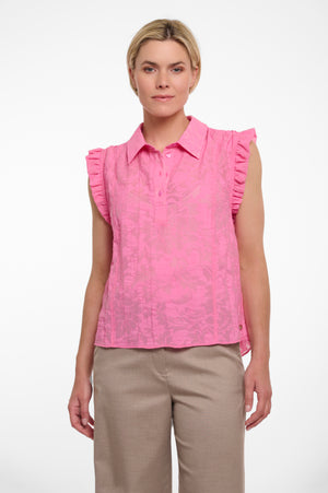 Ruffle Shoulder Blouse - Bright Pink