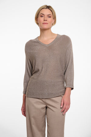 V Neck Bat Sleeve Sweater - Dusky Khaki