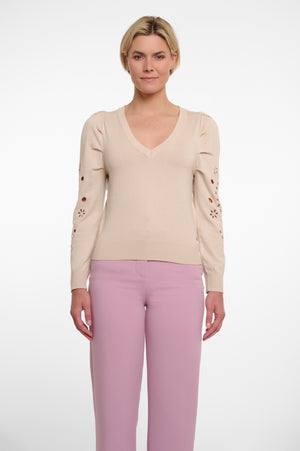 V-Neck Sweater with Embroidery - Birch