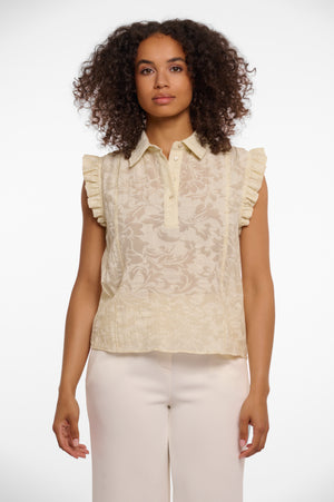 Ruffle Shoulder Blouse - Birch