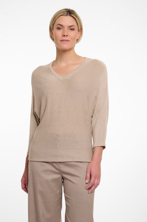 V Neck Bat Sleeve Sweater - Desert