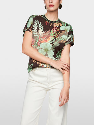Floral Short Sleeve Blouse - Dark Wood