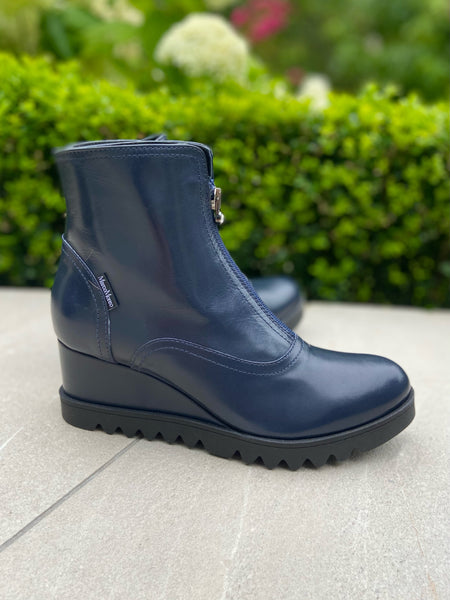 Navy wedge booties Outlet