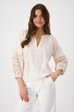 Blouse with Lace Sleeve - Seashell